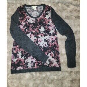 White + Warren 100% Cashmere Womens Sweater Size XS Purple Grey Floral